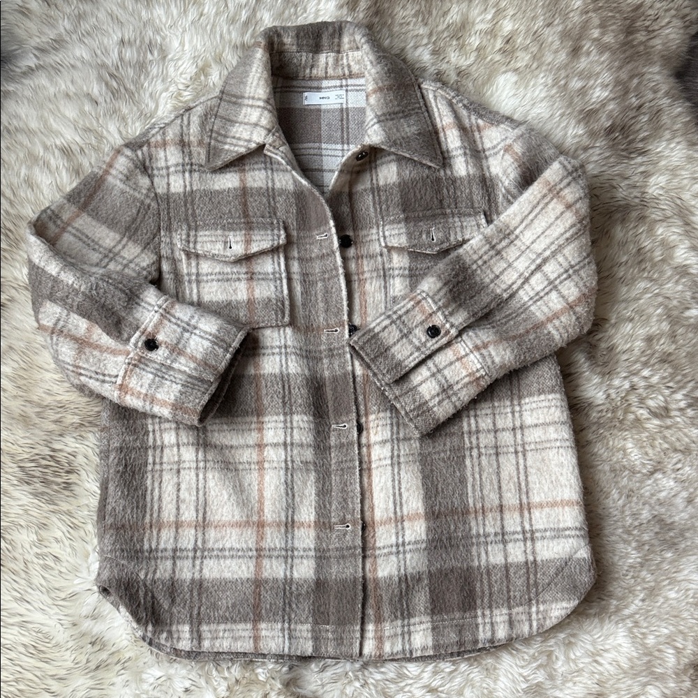 Mango Checkered Overshirt in Brown and Cream